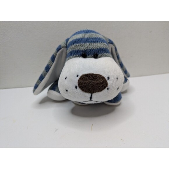 🍁 3/$20 Target Cherokee Baby Puppy Dog Plush Knit Blue Gray Stripe Toy Rattle - Picture 1 of 7